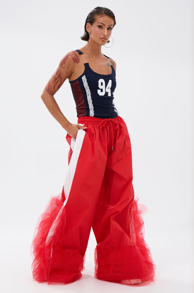 FEELING LIKE A BOSS TRACK PANT WITH TULLE TRIM IN RED