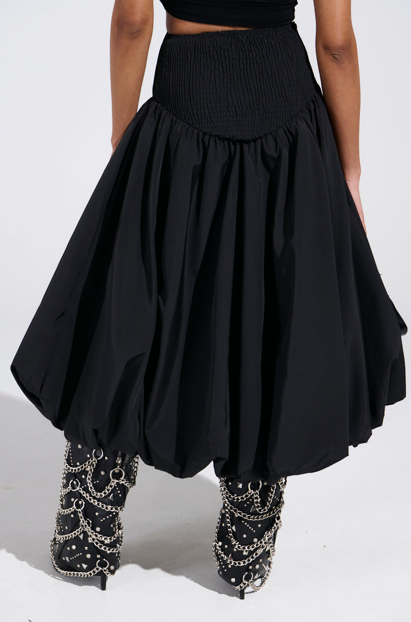 I FOUND YOU DROP WAIST MIDI SKIRT IN BLACK