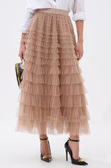 STARS ALIGNED MESH RUFFLE MAXI SKIRT