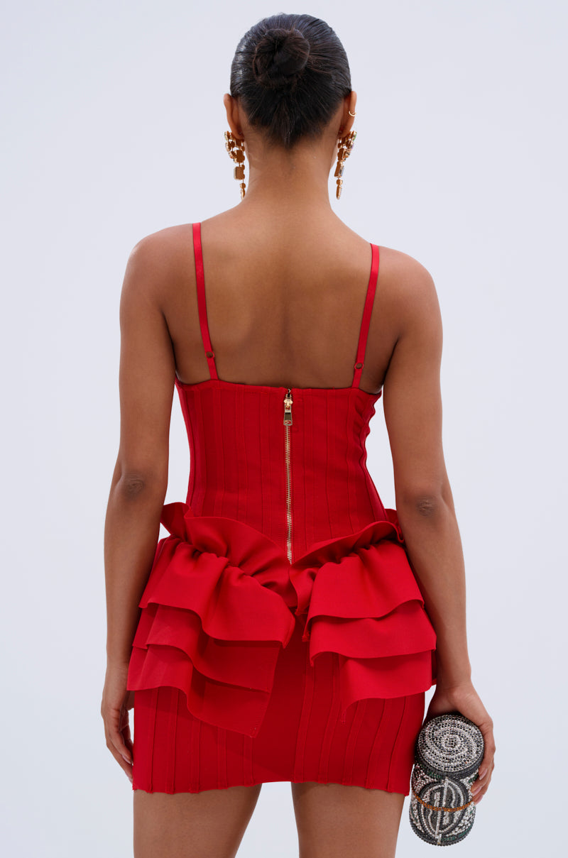 FELT CUTE RUFFLE BANDAGE MINI DRESS