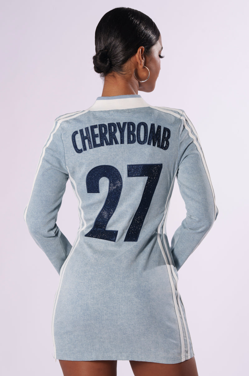 WITH A CHERRY ON TOP DENIM MINI DRESS