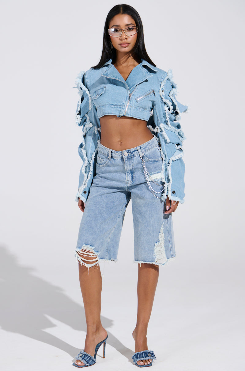 SNAP OUT OF IT ULTRA CROP MOTO IN DENIM