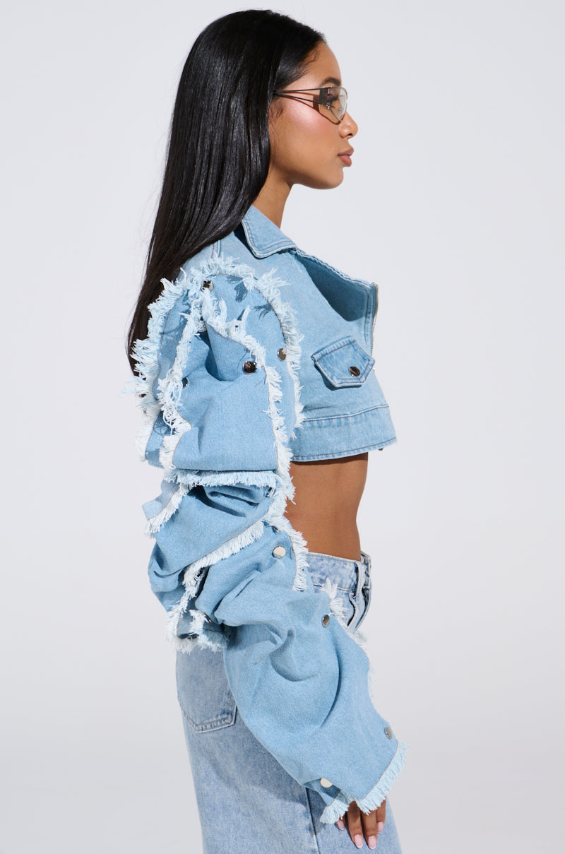 SNAP OUT OF IT ULTRA CROP MOTO IN DENIM
