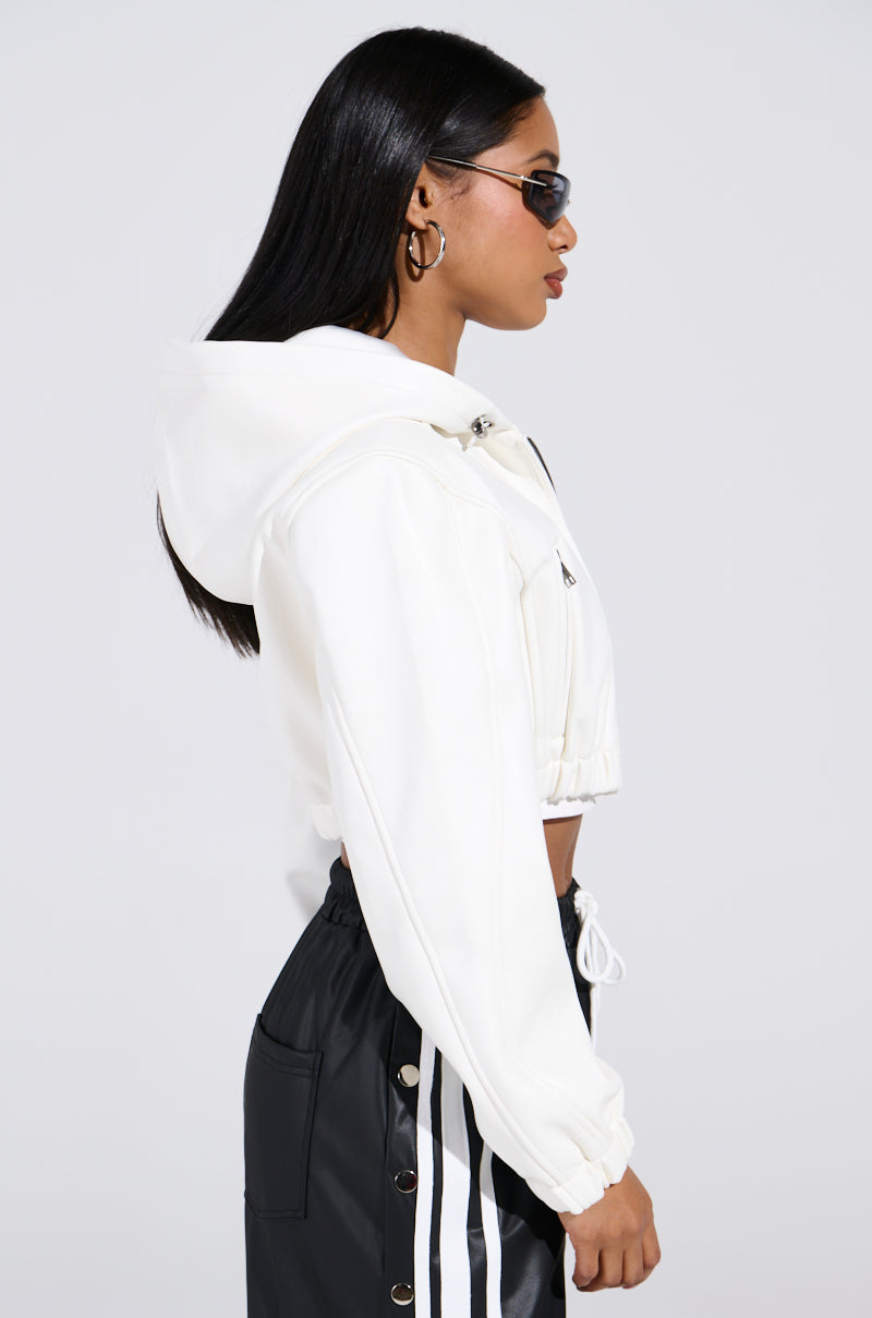 DEX HOODED BOMBER IN WHITE