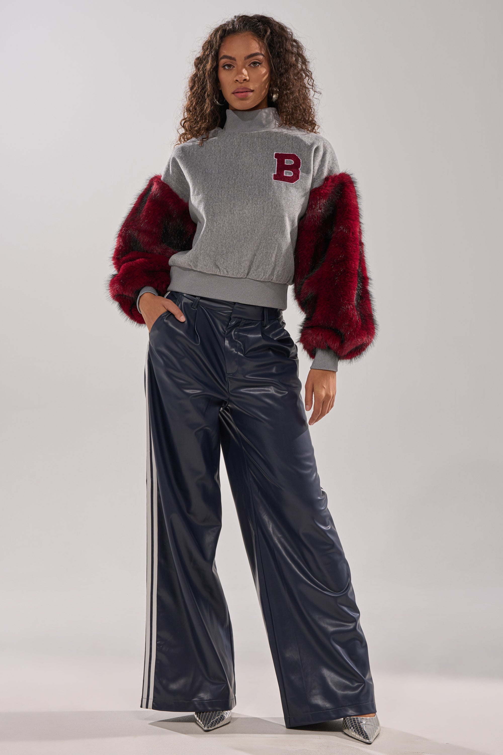 NEW EAST SIDE FAUX FUR SLEEVE SWEATSHIRT