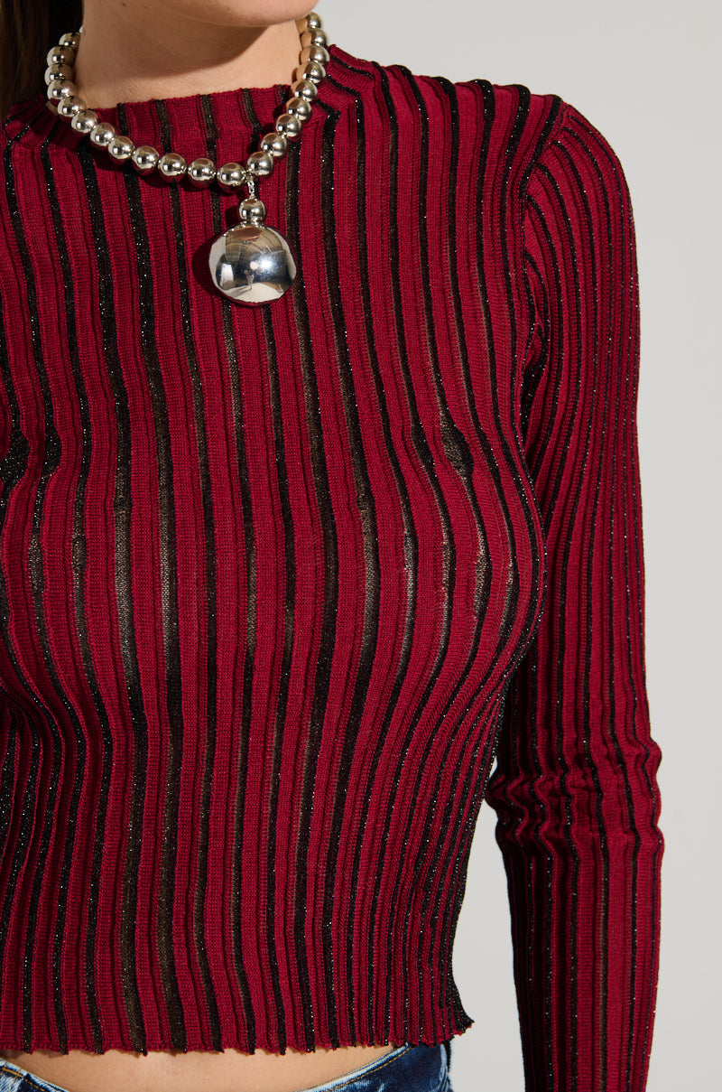 LOOKING SNATCHED STRIPED KNIT TOP IN RED