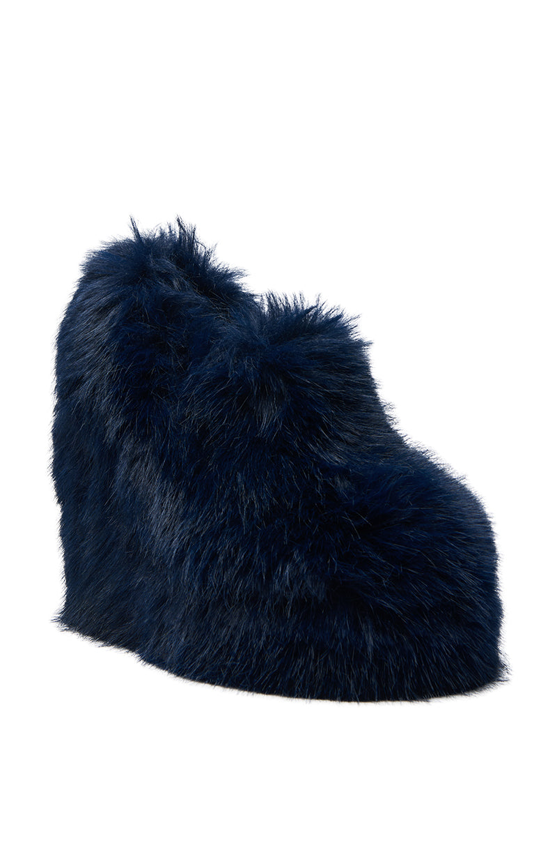 AZALEA WANG JAEKE NAVY FUR WEDGE PUMP