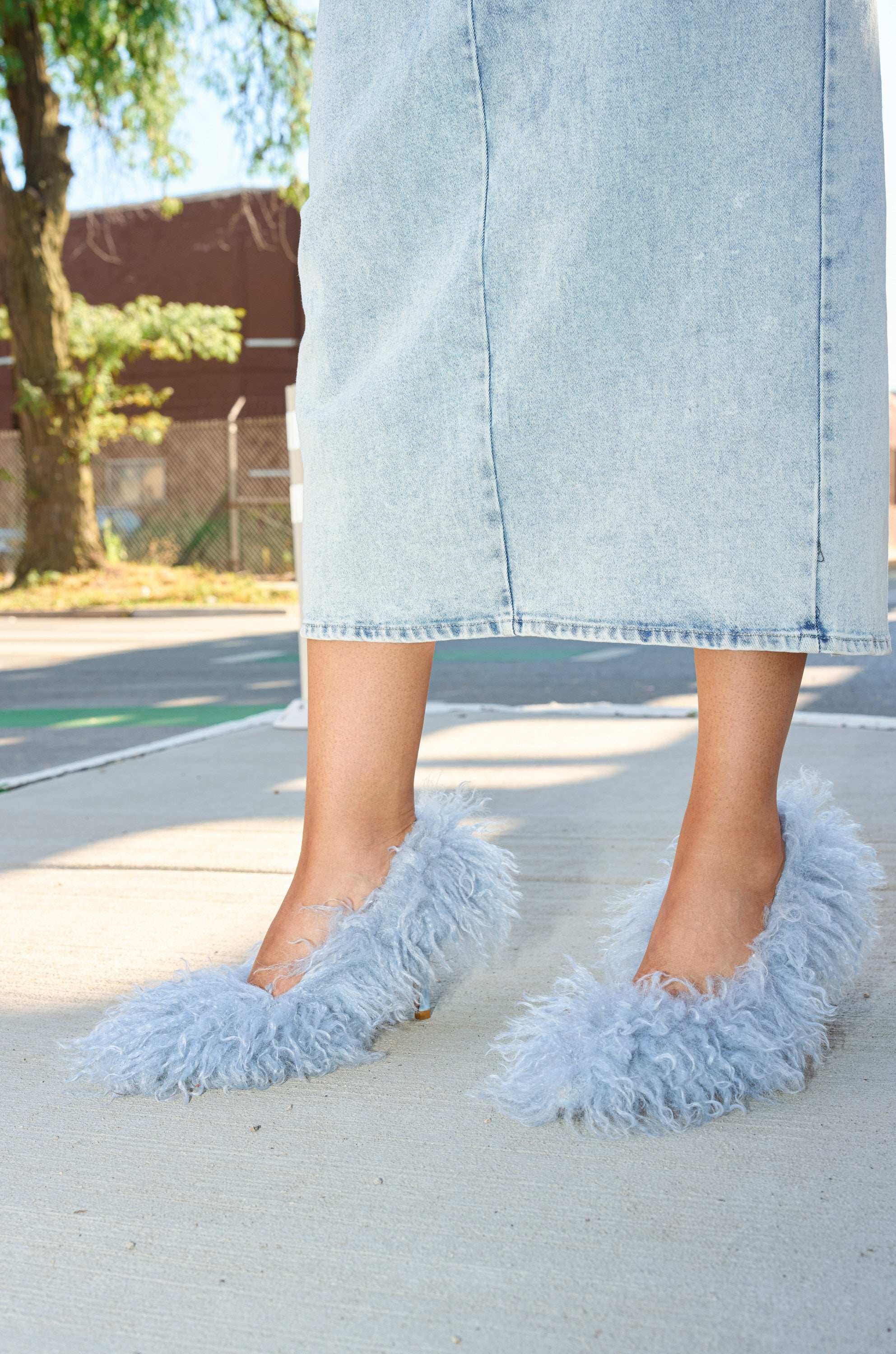AZALEA WANG JAMEEKA BABY BLUE CURLY FUR PUMP STILETTO HEEL