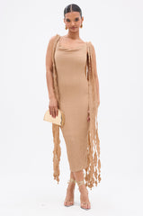 GET LIKE ME BACKLESS MIDI DRESS IN MOCHA MOUSSE