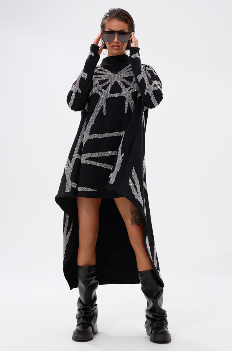 LANIE PRINTED RHINESTONE SWEATER DRESS