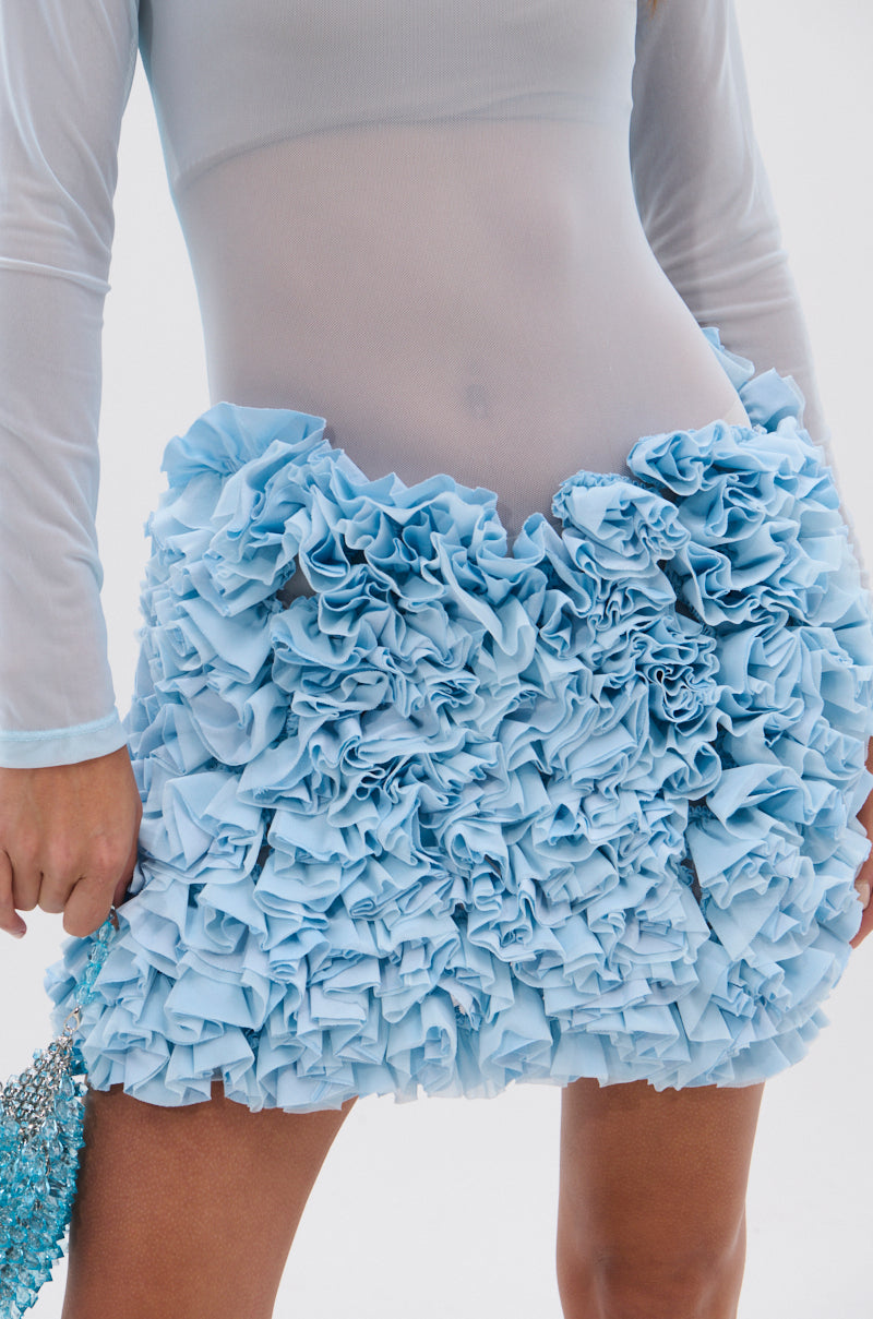 KELYN MESH MINI DRESS IN BLUE