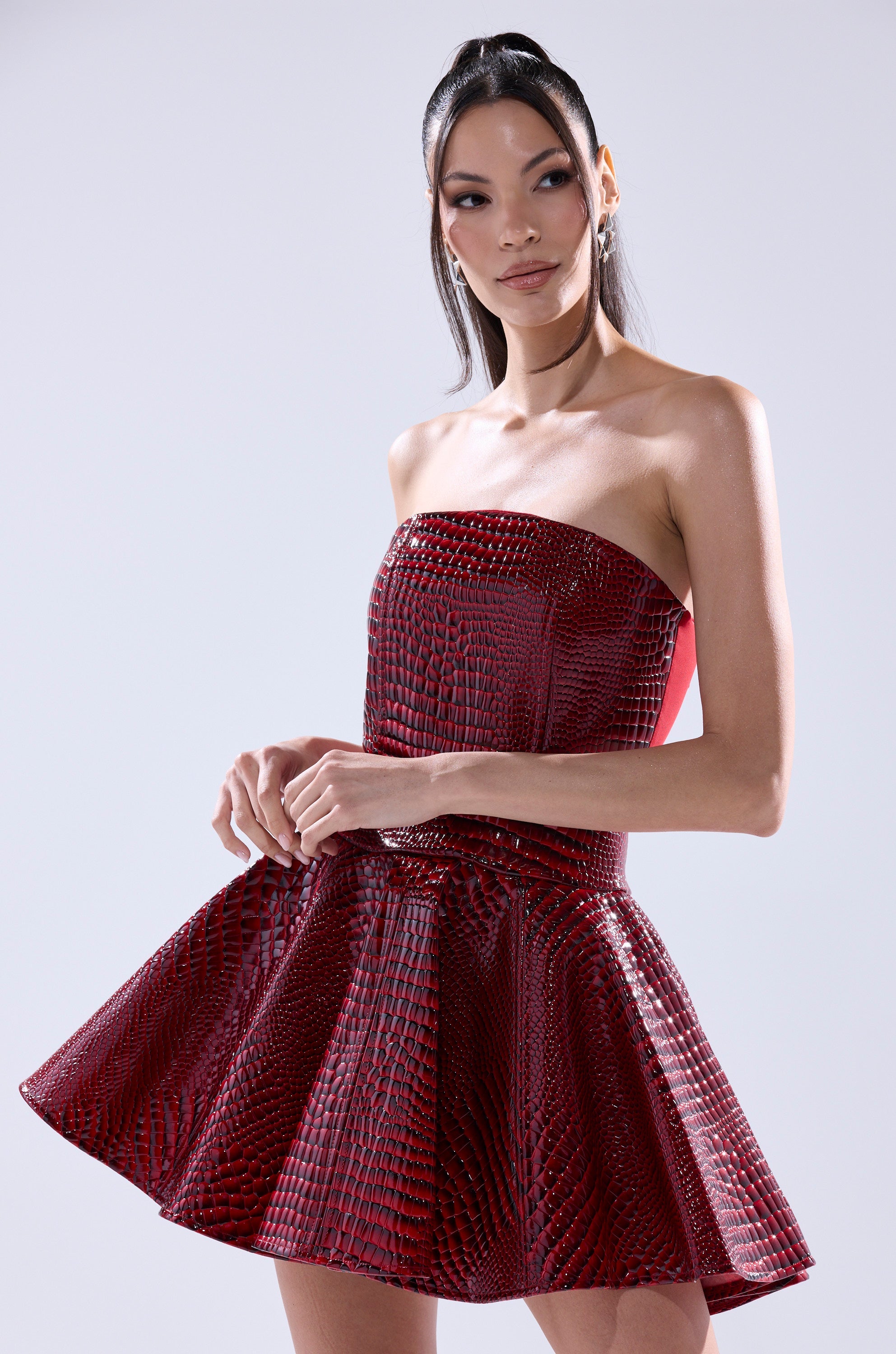 VAL PU MINI DRESS IN CROC PRINT