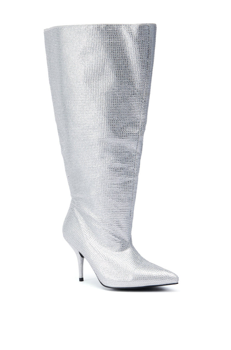 AZALEA WANG JARROW SILVER RHINESTONE BOOTIE