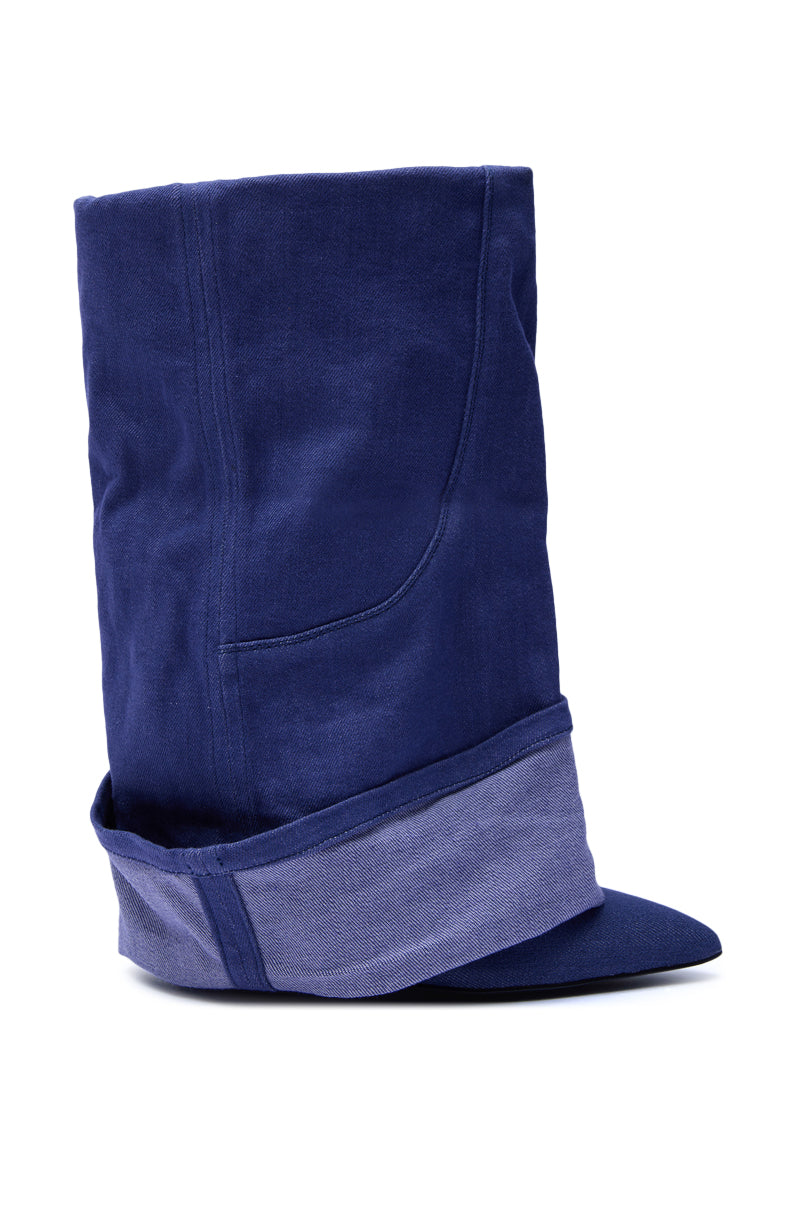 AZALEA WANG JATIN DENIM CUFF FOLD OVER WEDGE BOOTIE