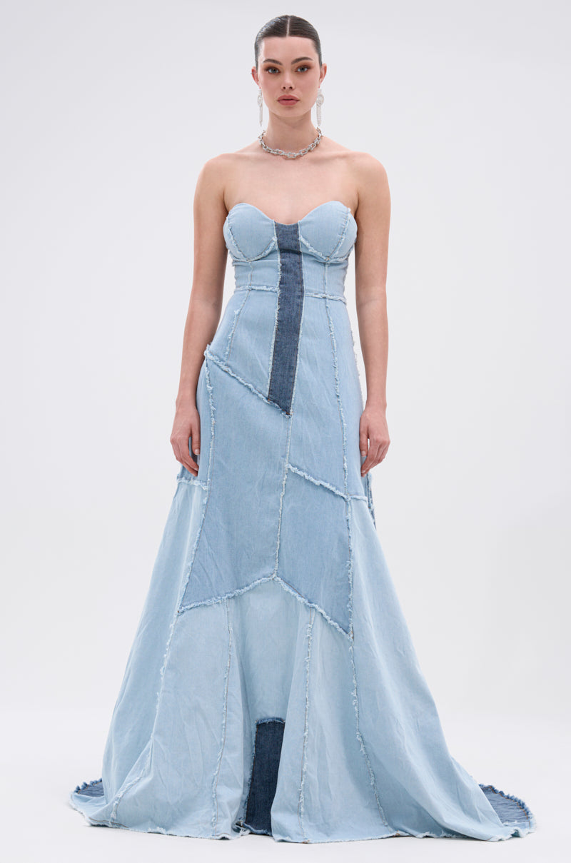 IT'S BRITNEY PATCHWORK DENIM MAXI DRESS