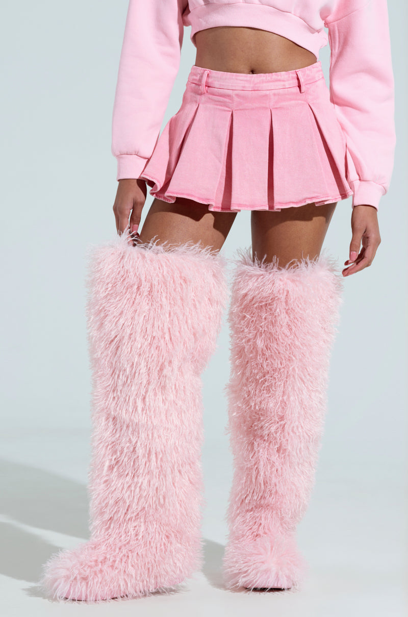 THOUGHT I KNEW YOU PINK DENIM PLEATED MINI SKIRT
