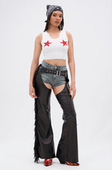 RODEO FRINGE FAUX LEATHER CHAPS