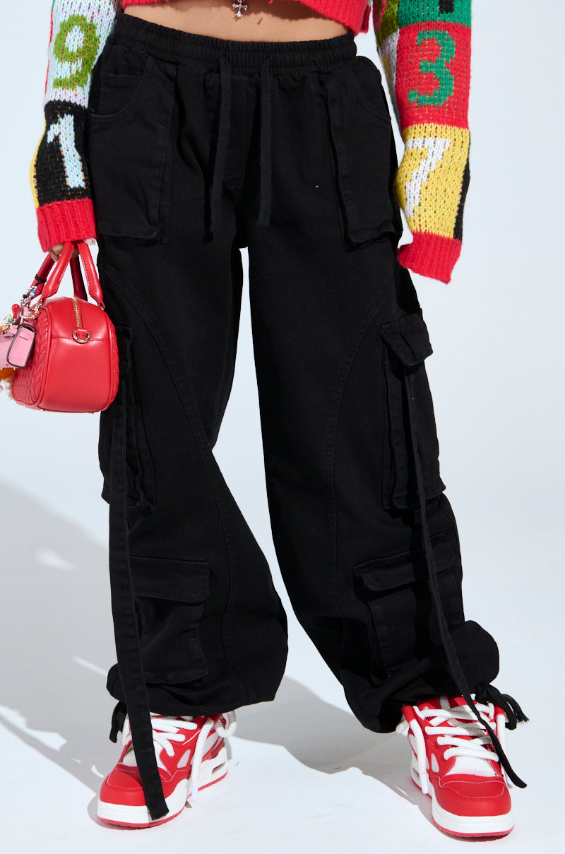 THINK ABOUT IT BLACK DENIM CARGO JOGGER