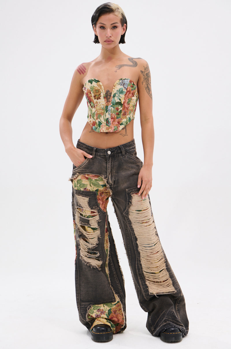 BRIGETTE DISTRESSED JEANS WITH JACQUARD DETAIL