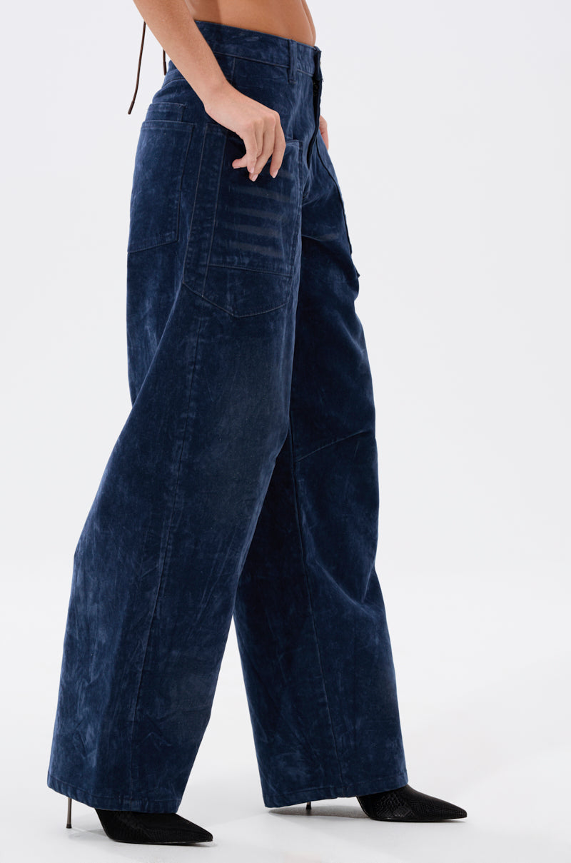 VALERIE VELVET EFFECT WIDE LEG PANT IN BLUE