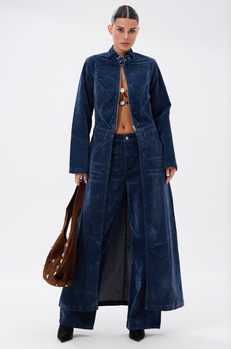 VALERIE VELVET EFFECT TRENCH IN BLUE