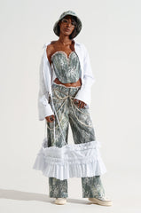 VERONICA FLORAL LACE DENIM CORSET