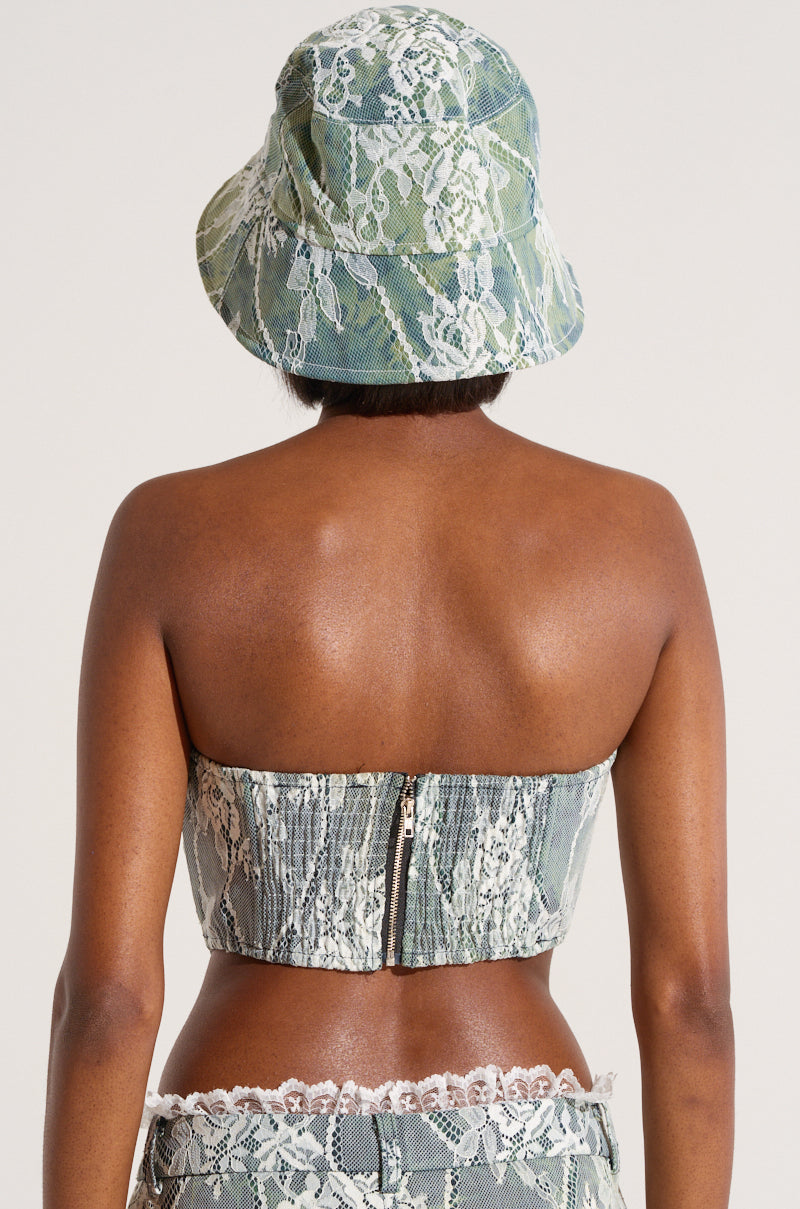 VERONICA FLORAL LACE DENIM CORSET