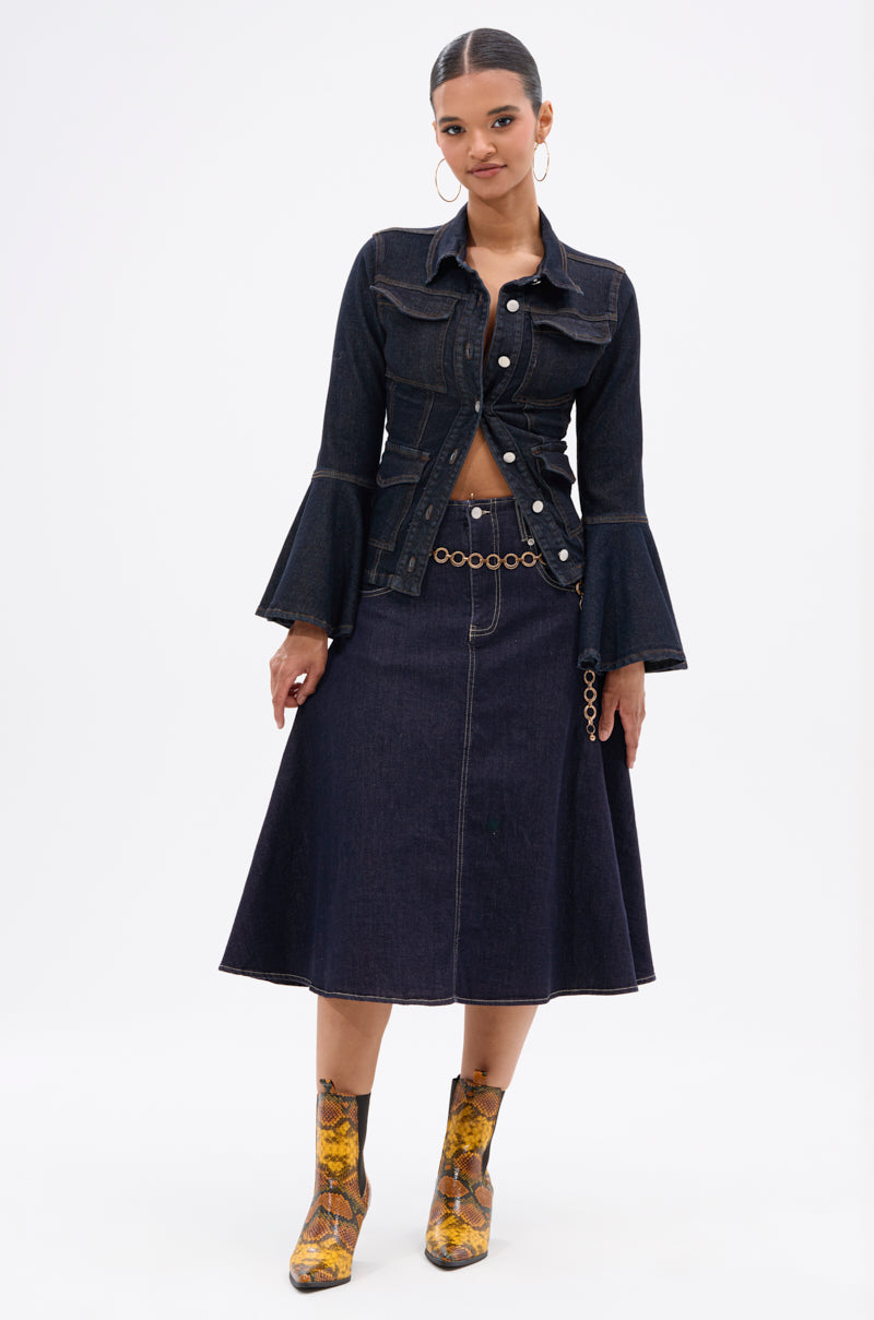 COME WITH ME DENIM MIDI SKIRT
