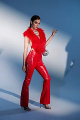 SEXY FAUX LEATHER RED LACE-UP PANTS