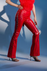 SEXY FAUX LEATHER RED LACE-UP PANTS