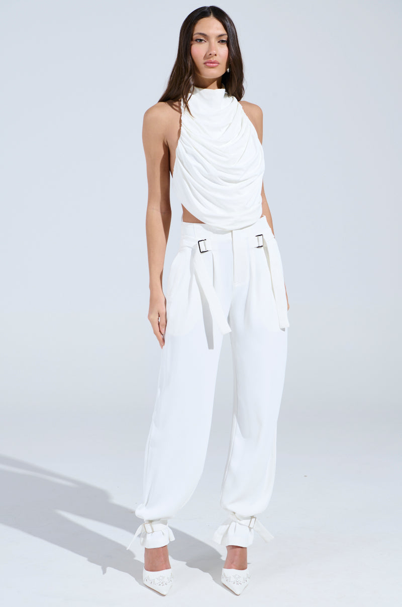 ZOE BUCKLE WAIST WIDE LEG PANTS