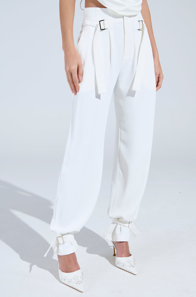 ZOE BUCKLE WAIST WIDE LEG PANTS