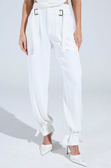 ZOE BUCKLE WAIST WIDE LEG PANTS