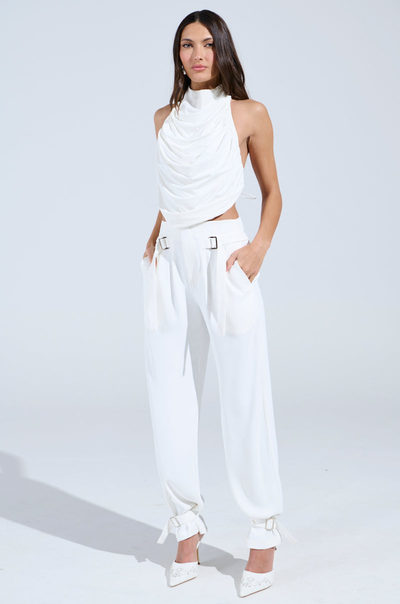 ZOE BUCKLE WAIST WIDE LEG PANTS