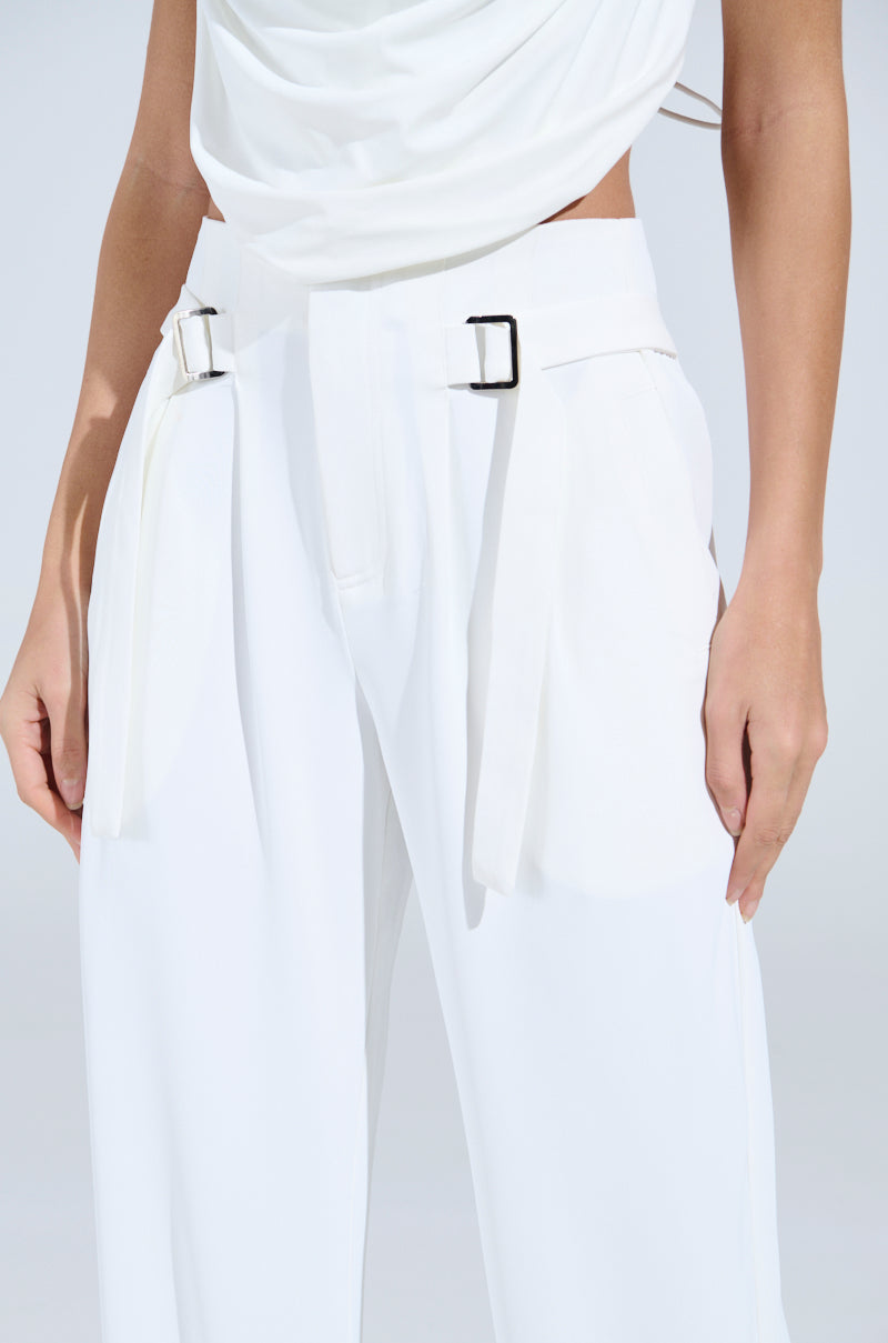 ZOE BUCKLE WAIST WIDE LEG PANTS