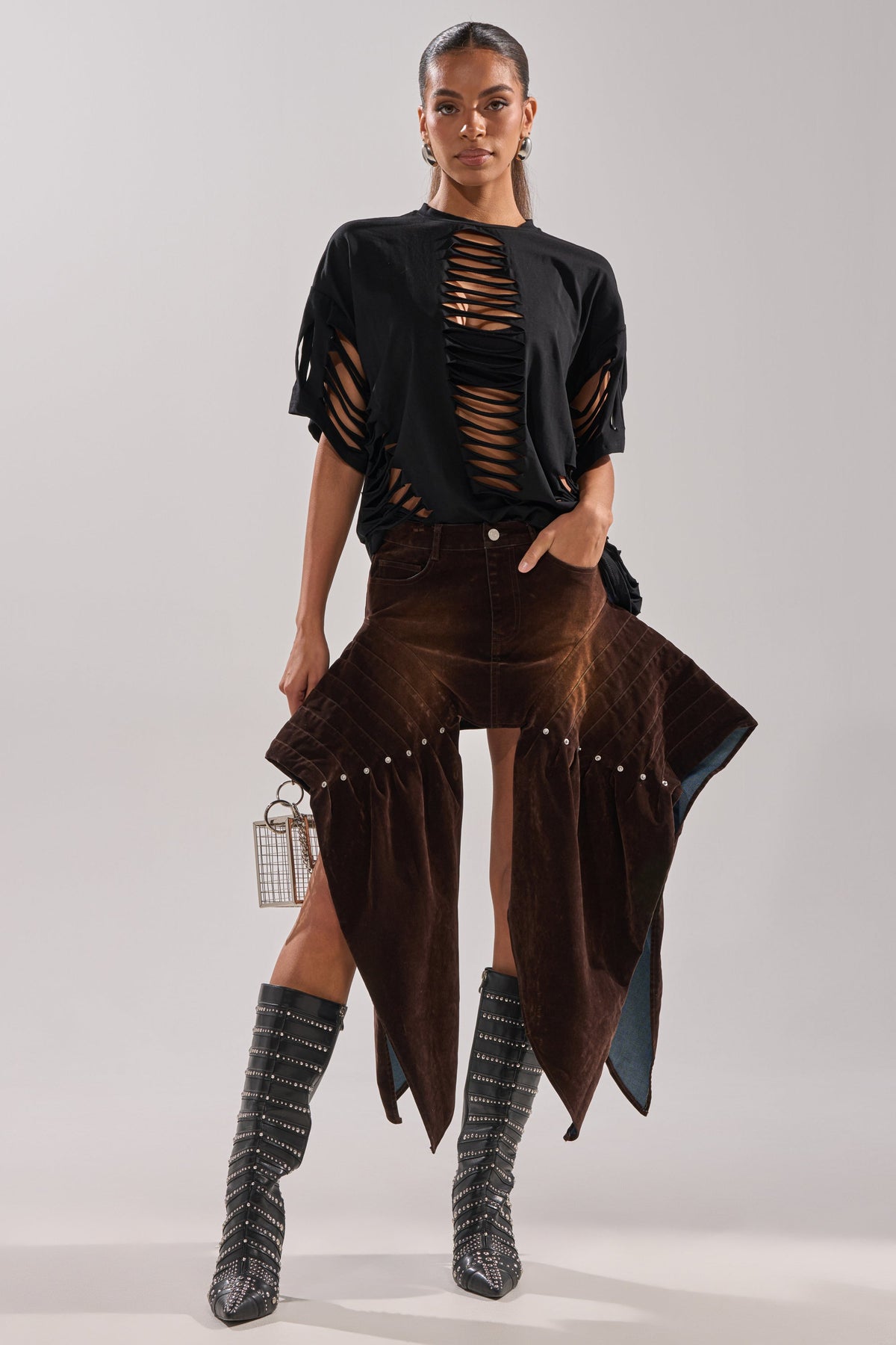 ALL FOR IN VELVET DENIM MINI SKIRT