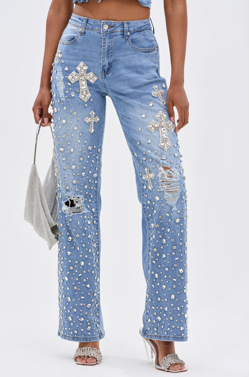 FEELING GRATEFUL RHINESTONE RELAXED DENIM