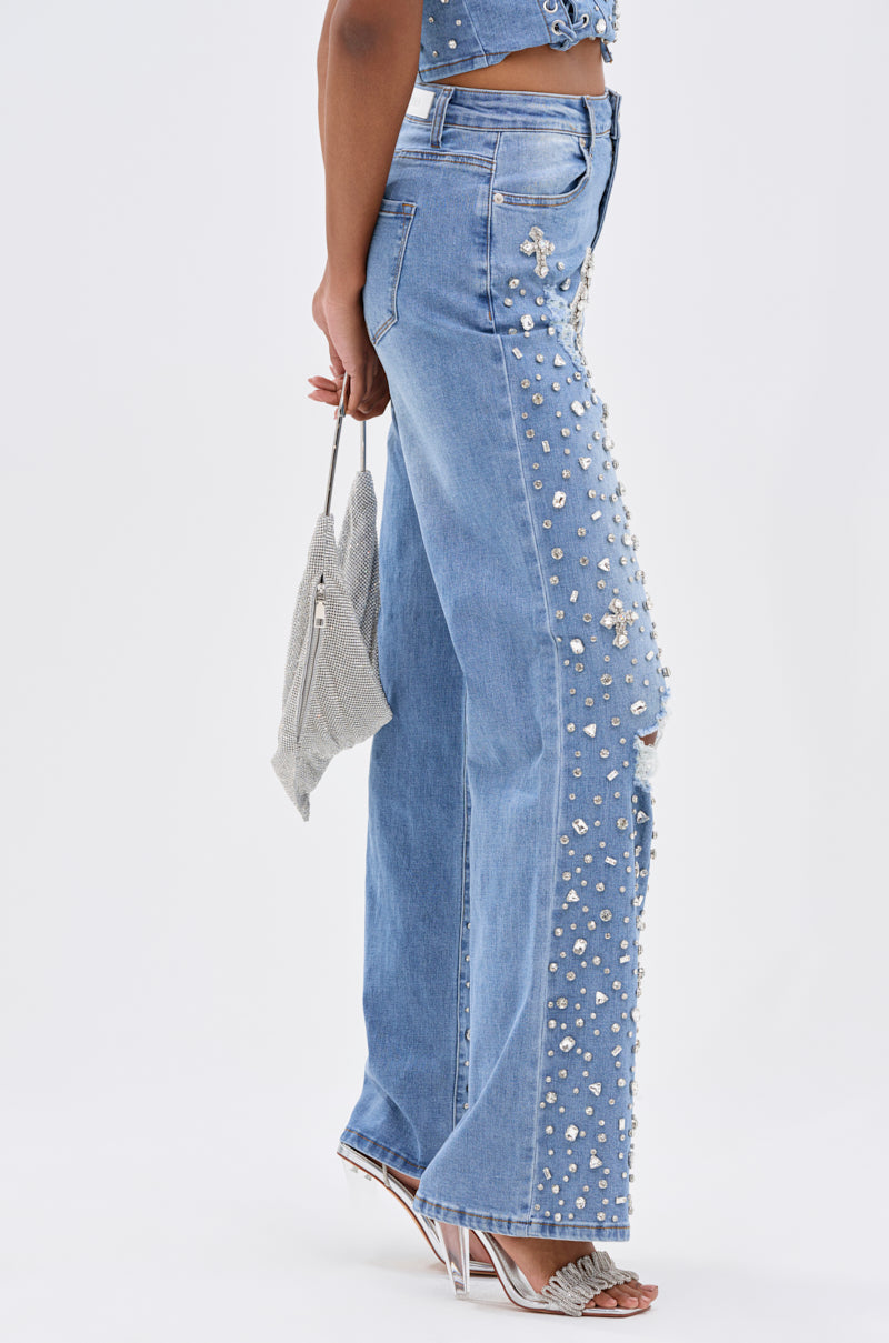 FEELING GRATEFUL RHINESTONE RELAXED DENIM