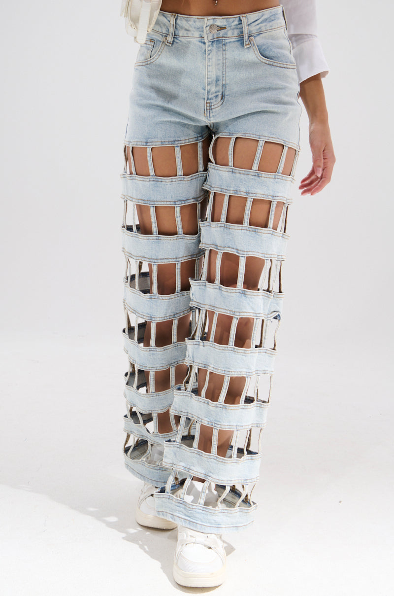 CAGED WIDE LEG DENIM