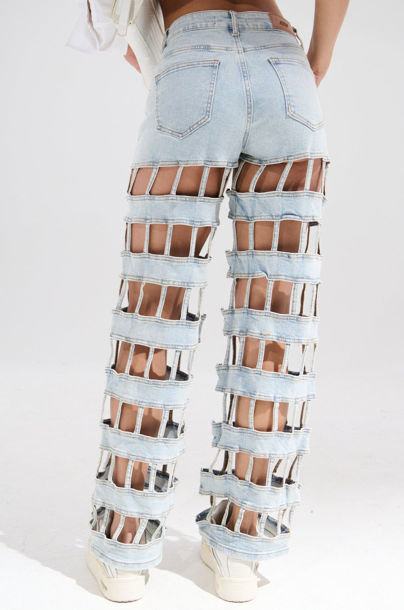 CAGED WIDE LEG DENIM