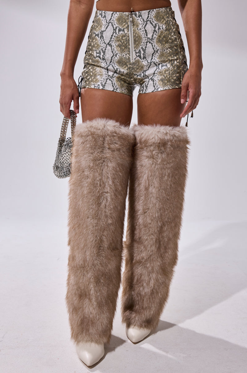 JUST HOT AND TALKING FAUX LEATHER SHORT WITH LACE UP