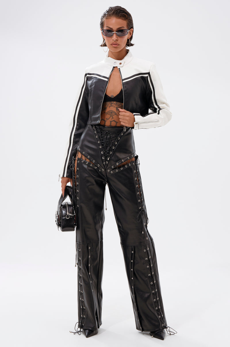 ROCK MY WORLD FAUX LEATHER LACE UP PANT