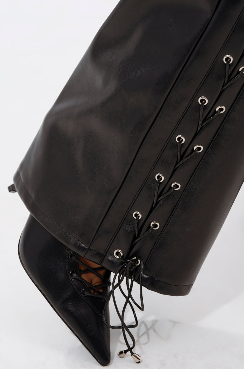 ROCK MY WORLD FAUX LEATHER LACE UP PANT