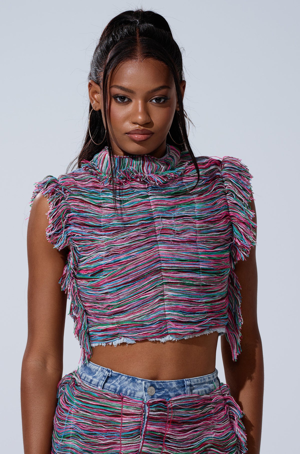 SHES GONE, DANCE ON GIRL SHREDDED DENIM TOP