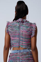 SHES GONE, DANCE ON GIRL SHREDDED DENIM TOP