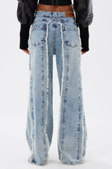WHO KNOWS DISTRESSED WIDE LEG DENIM