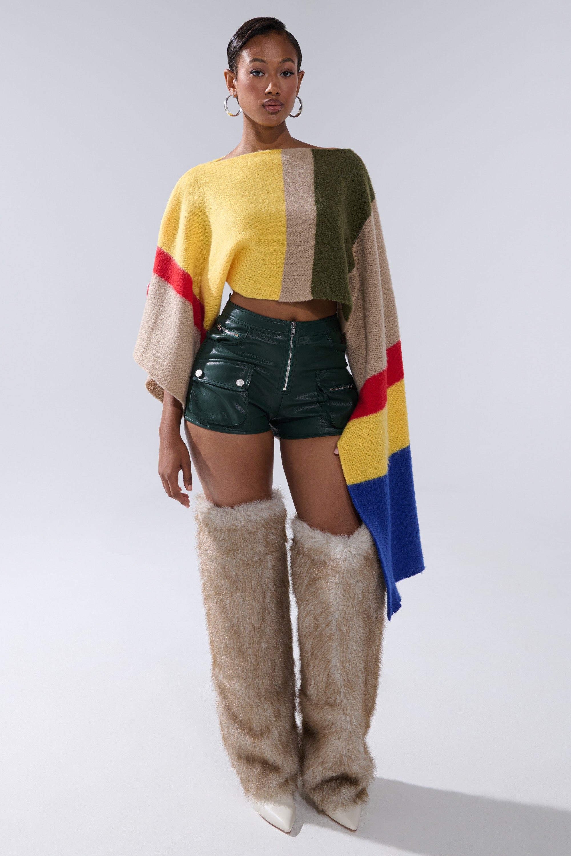 FAUX LEATHER MINI CARGO SHORTS