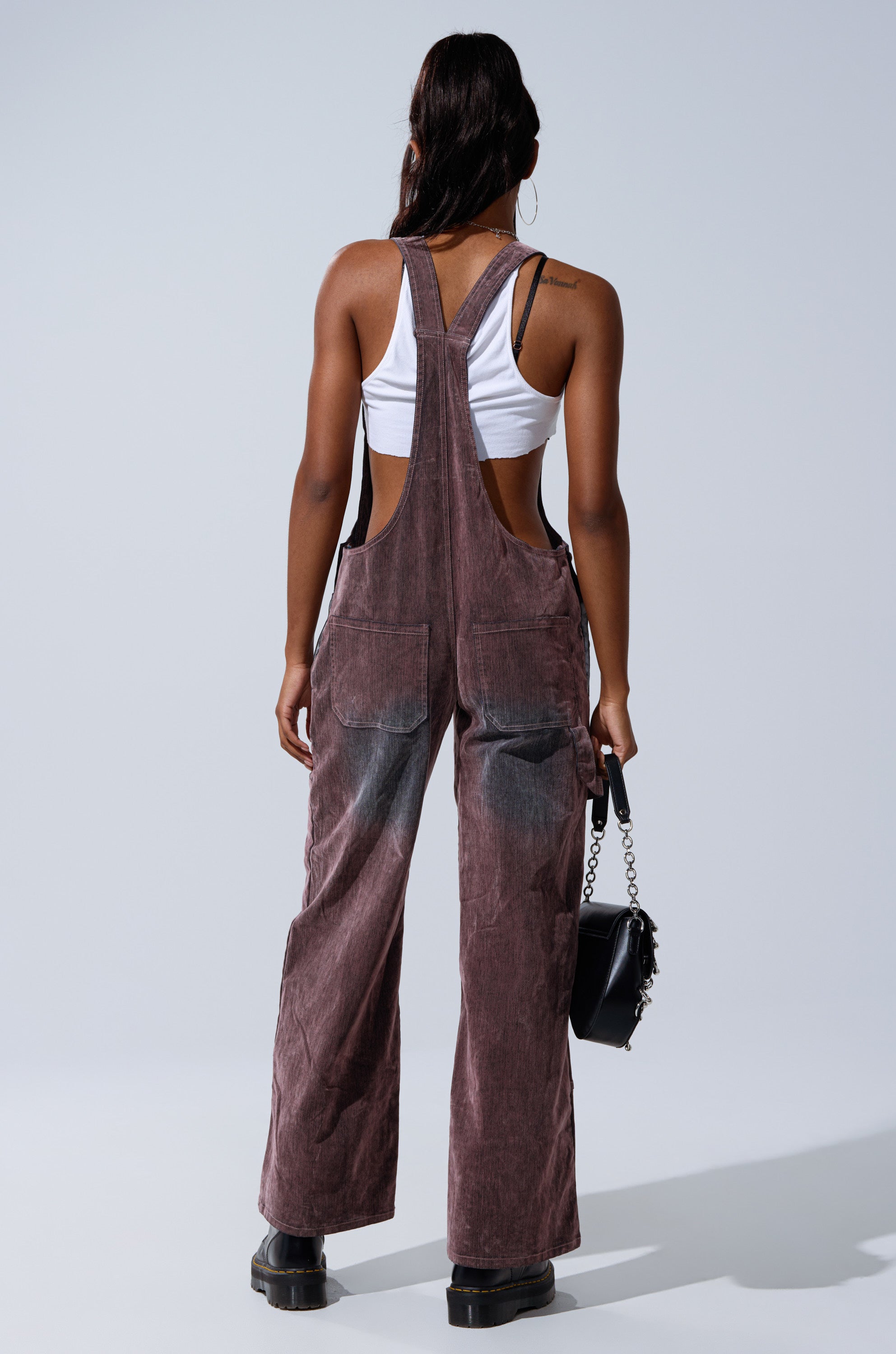 DOUBLE KNEE TEXTURED DENIM OVERALLS