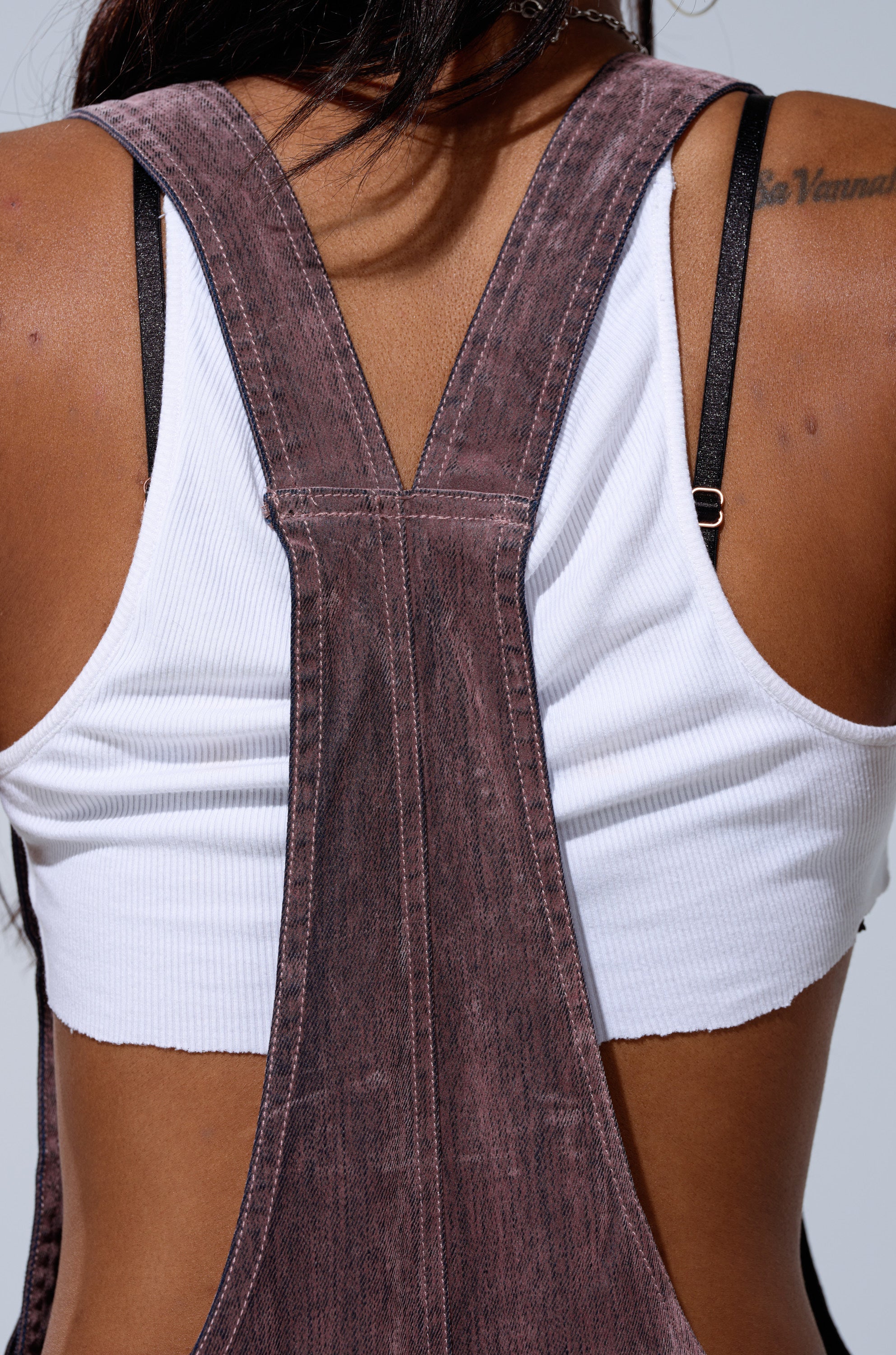 DOUBLE KNEE TEXTURED DENIM OVERALLS