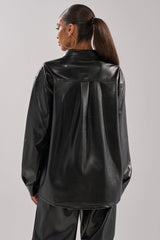 GET WITH IT FAUX LEATHER BUTTON DOWN